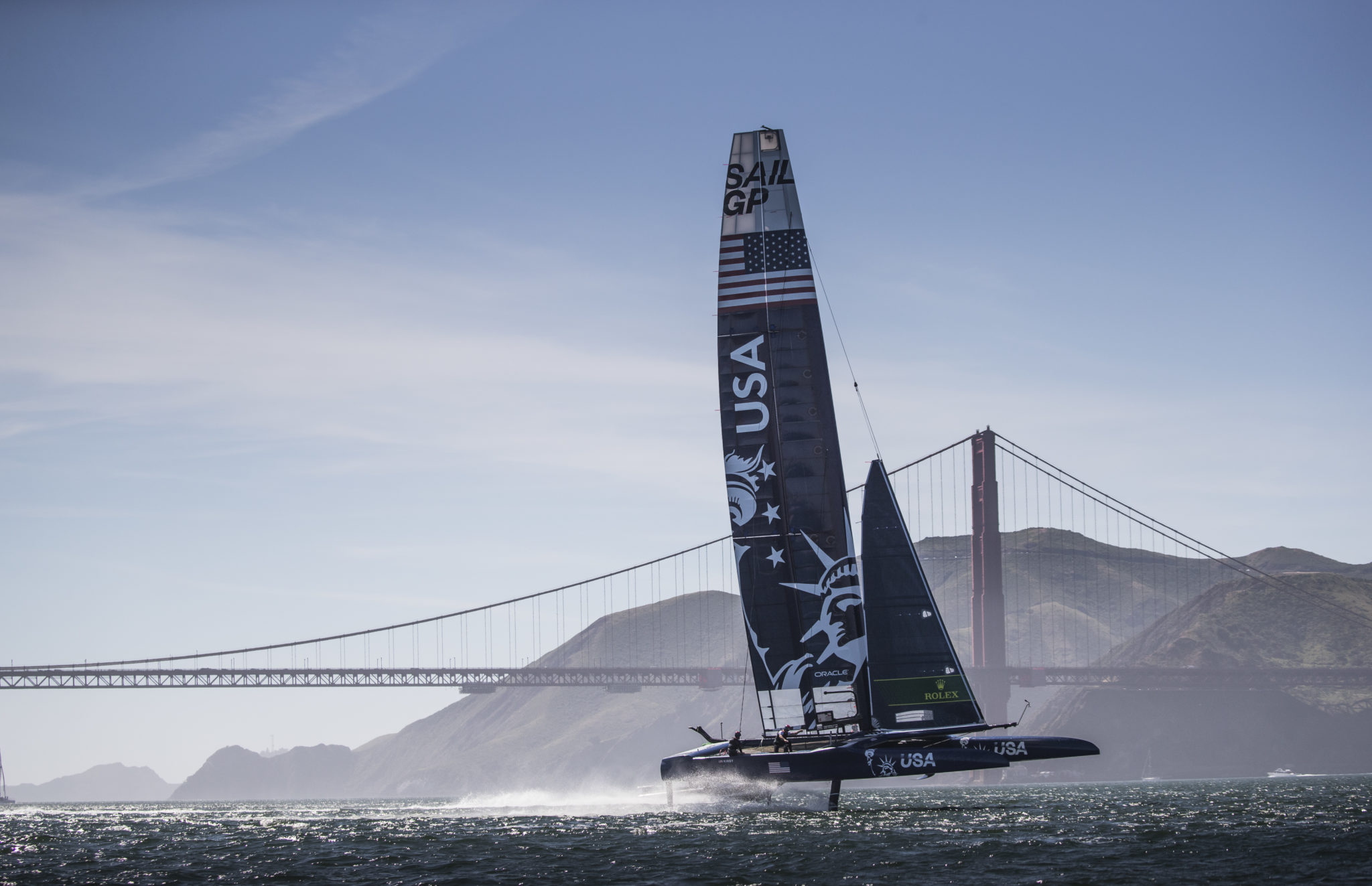 he United States SailGP team in action on their second day of practice Race 2 Season 1 SailGP event in San Francisco, California, United States. 23 April 2019. Photo: Lloyd Images for SailGP. (Handout image supplied by SailGP)