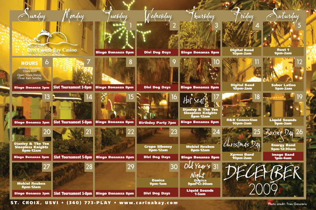 Divi Carina Bay Casino’s Schedule for December