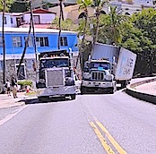 Overturned Trailer Blocks Veterans Drive