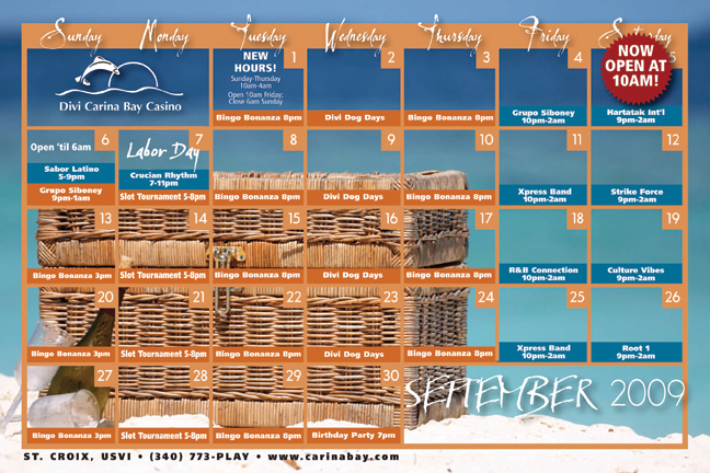 Divi Carina Bay Casino’s Schedule for September